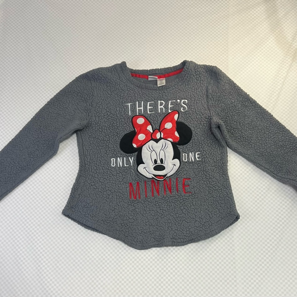 Disney Sweater Jr. Large Gray Furry Theres Only One Minnie Fuzzy‎ Crewneck Vntg